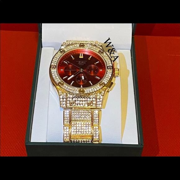 Brand New With Box Mens 14K Stamp Gold Plated Cuban Linked Bracelet&Watch Set - Picture 3 of 3